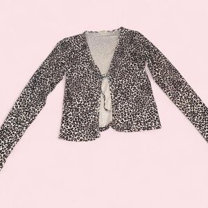 Y2K John Galt Leopard Cheetah Print Tie Front Cardigan